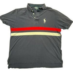 Polo Ralph Lauren Mens Blue Striped Short Sleeve Collared Polo Shirts Size XL